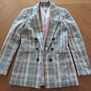 Bar III Plaid Double-Breasted Blazer in Gray and Pink